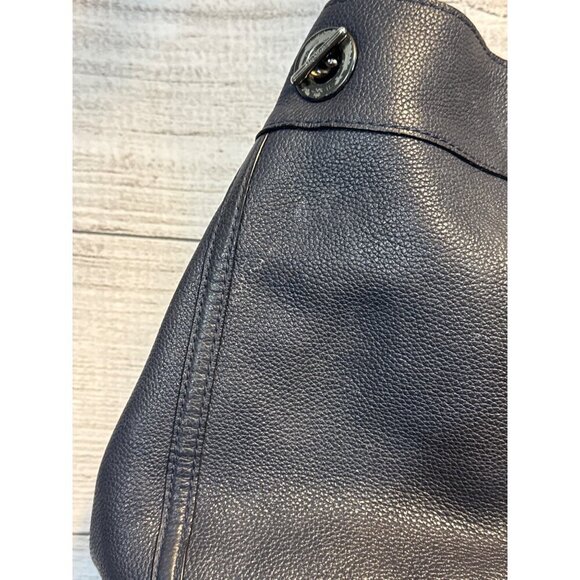 Coach Turnlock Edie Shoulder Bag Purse Dark blue pebbled Leather - Picture 3 of 8
